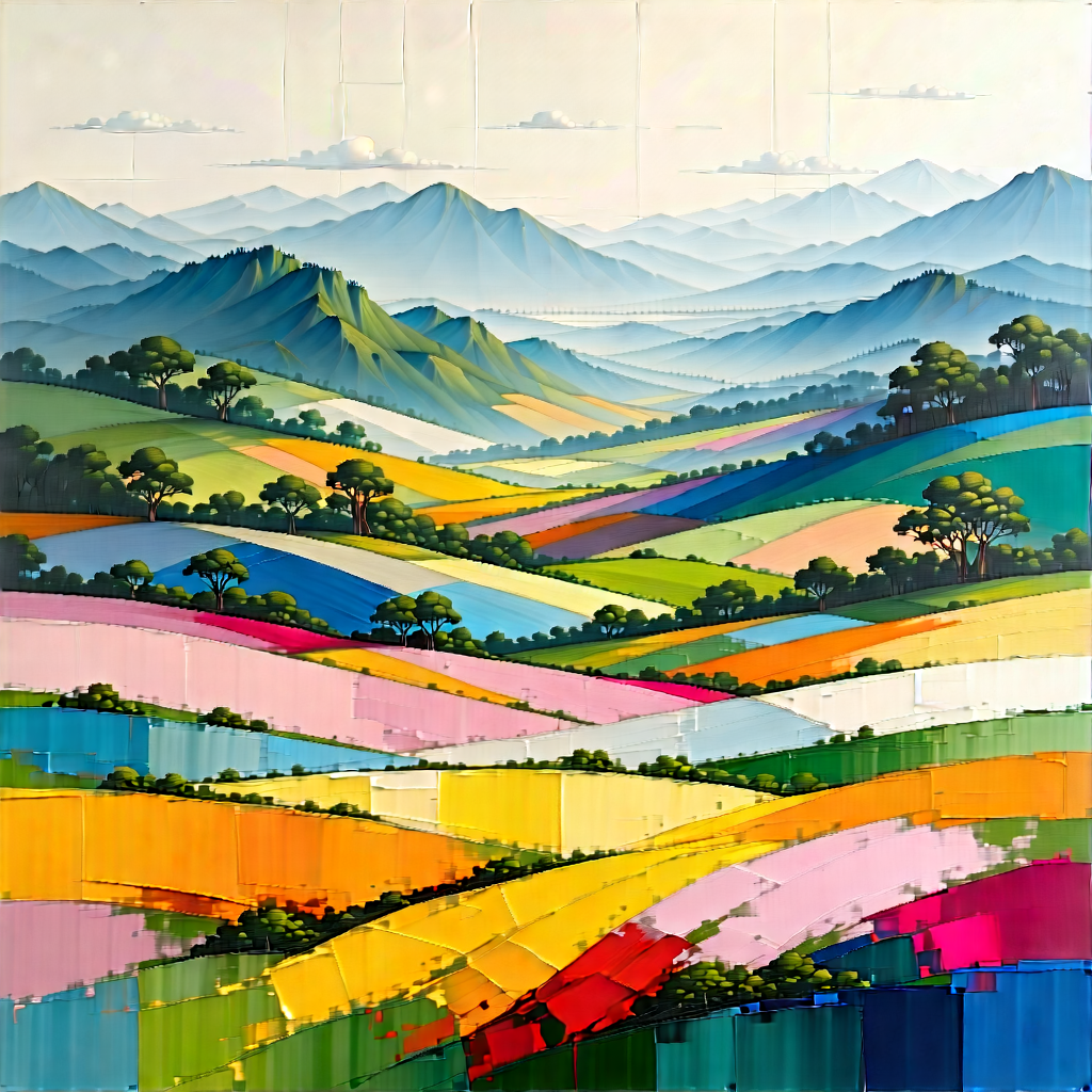 Abstract Sumi-e Painting: Color Field With Pastel Color Palette With Beautiful Landscape