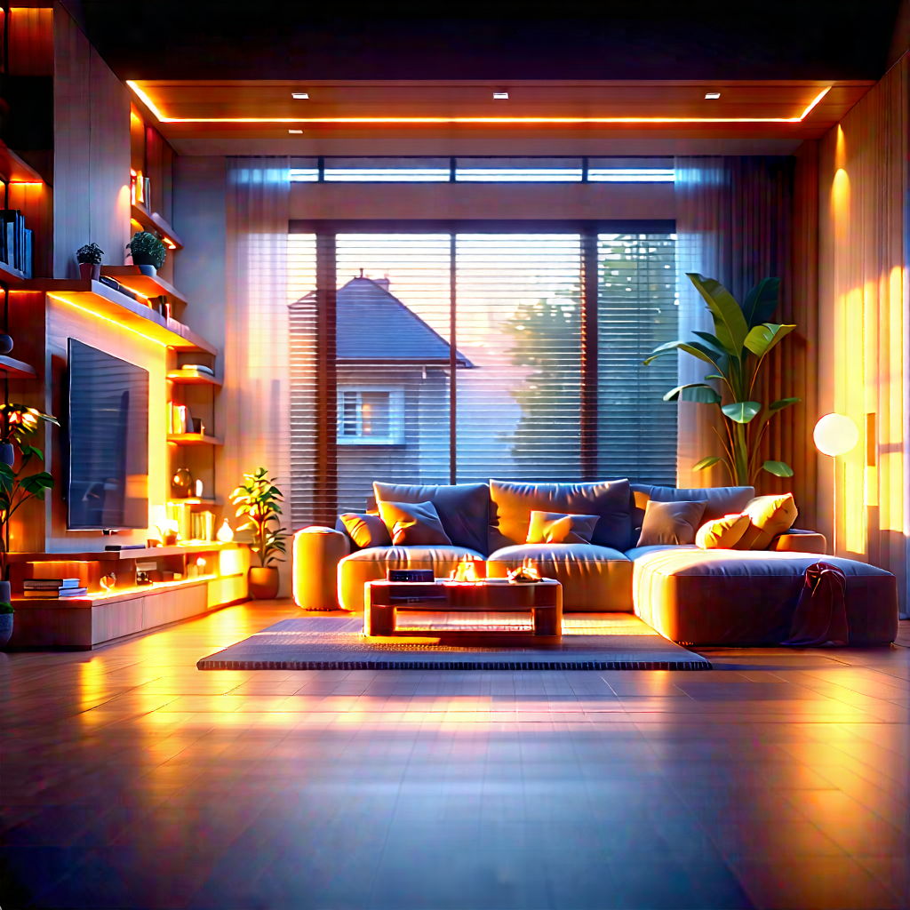 Lifestyle Advertising Photography: Cozy Living Room With Warm Lighting With Image, There