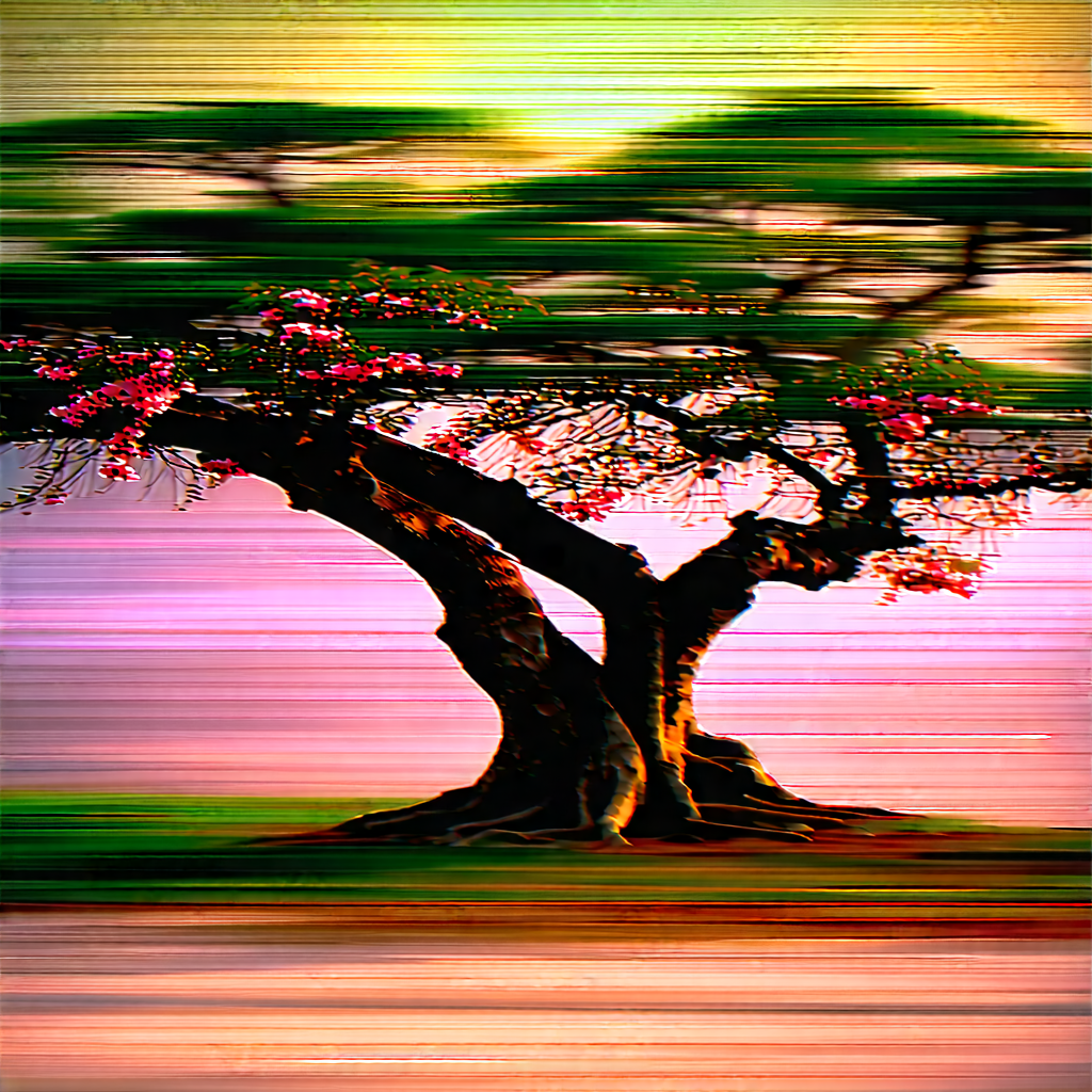 Nature Tilt-shift Photography: Ancient (tree:1.2) In Spring Bloom With Tree Pink