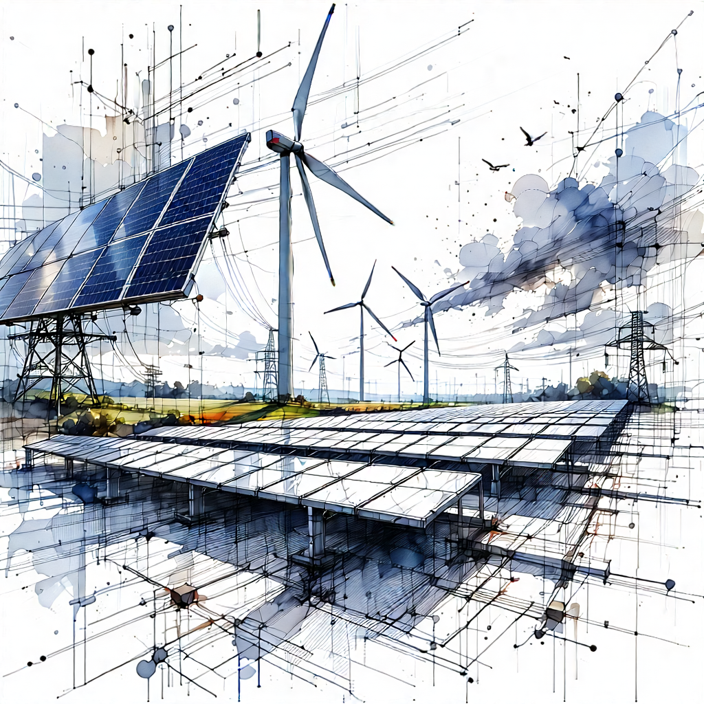 Tech Ink Drawing: Innovative Renewable Energy (design:1.38) With Image, There