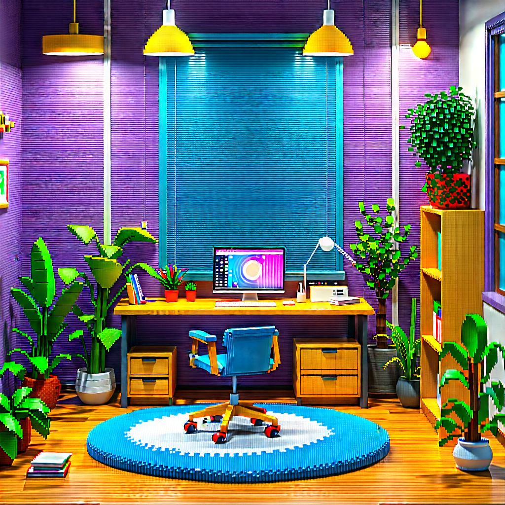 Lifestyle Voxel Art: Home office with plants and natural elements