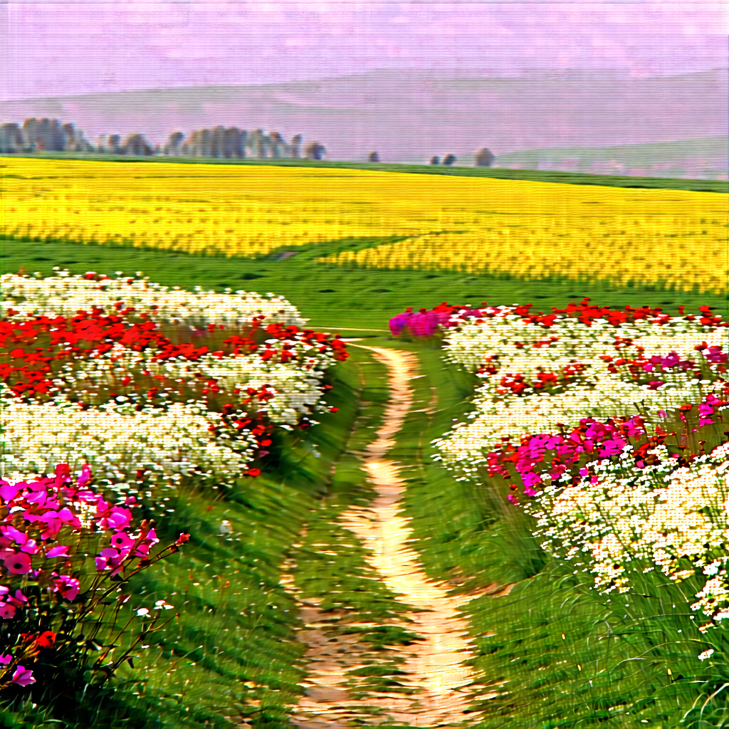 Nature Professional Photography: Path Through Flowering Meadow With Beautiful, Colorful