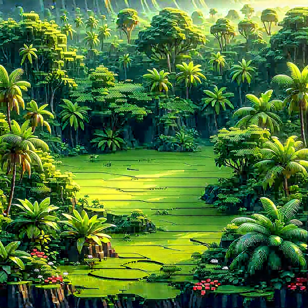Nature Isometric Design: Tropical Plants In Sunlit Clearing With Image, There