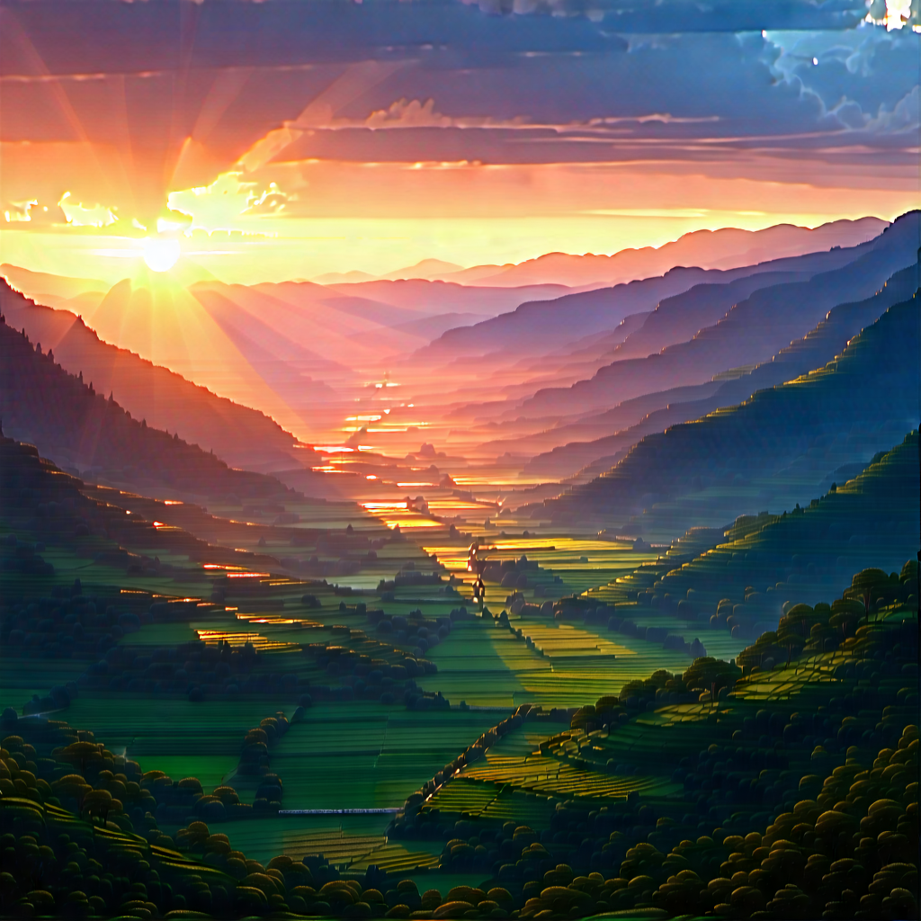 Nature Digital Art: Valley During Sunrise With Beautiful Landscape