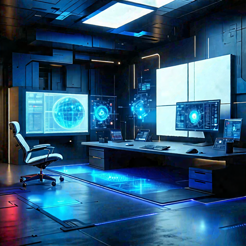 Tech Geometric Design: Futuristic digital workspace