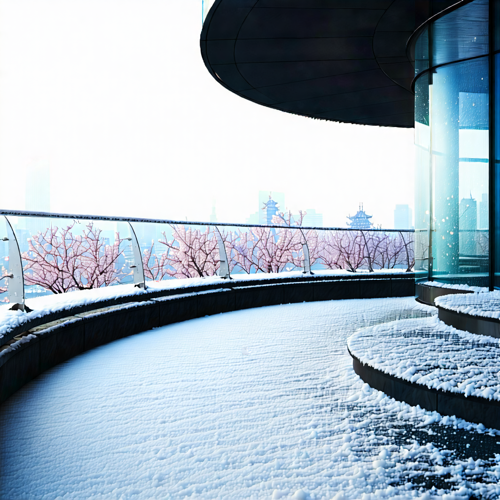 Urban Pastel Drawing: Observation Deck With (snow:1.39) Covering With Snowy Cityscape