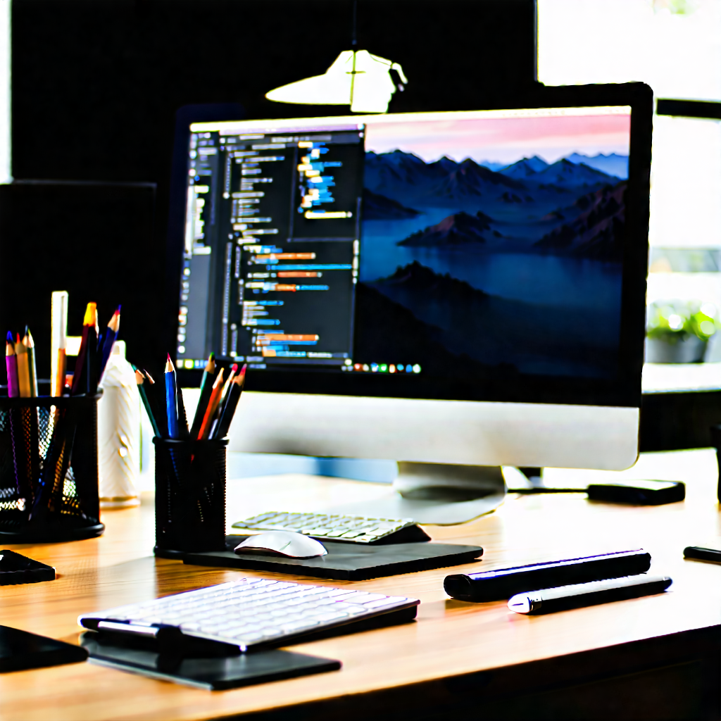 Business Commercial Photography: Workplace with productivity tools on desk