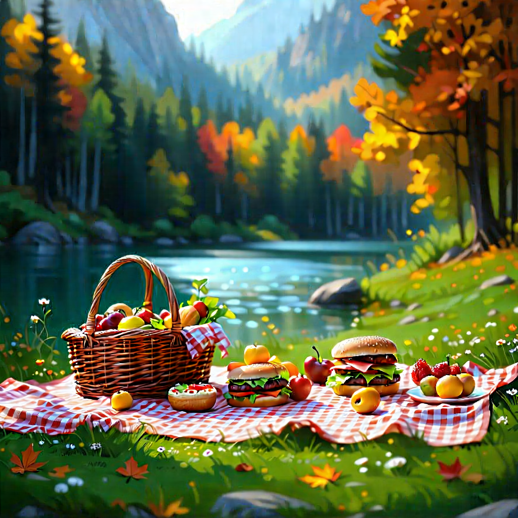 Lifestyle Matte Painting: Summer Picnic During Autumn With Image, There