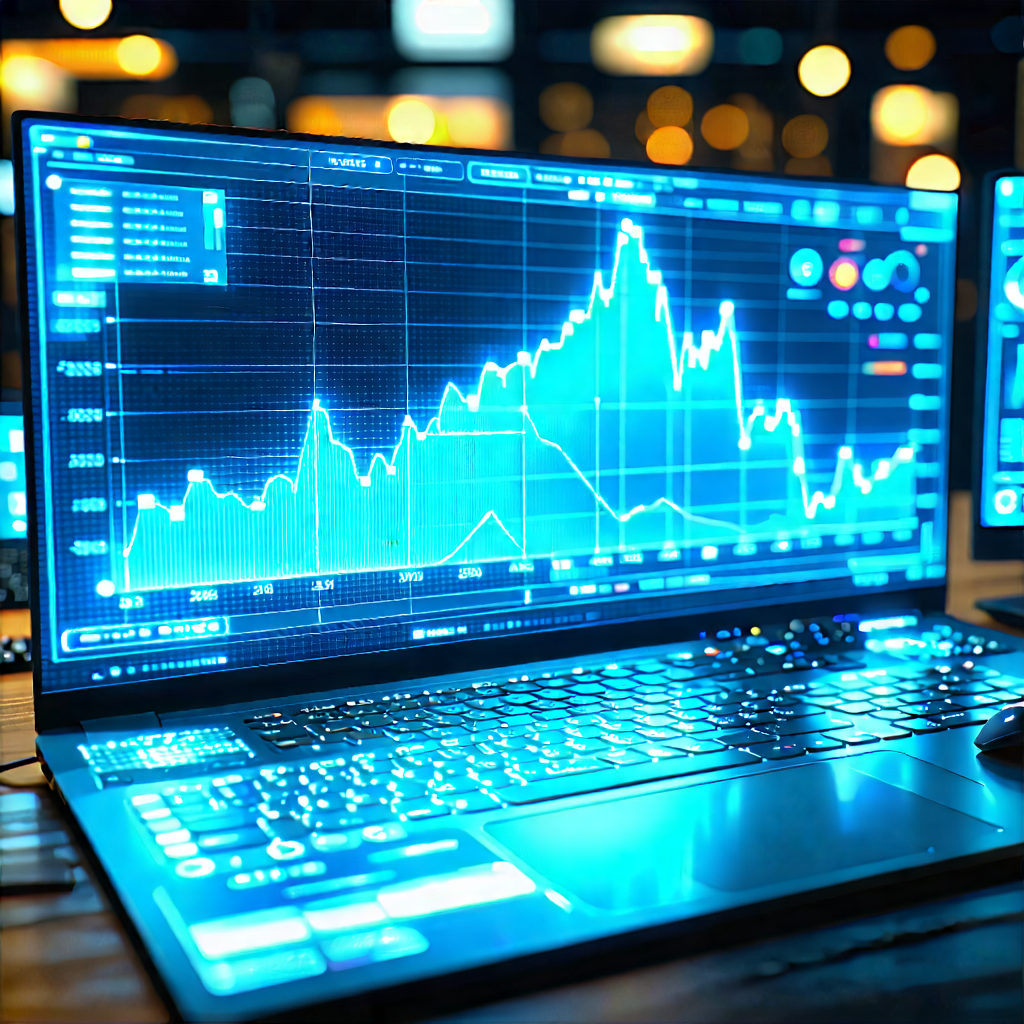 Tech Unreal Engine: Financial Technology In Tech Office With Laptop Computer