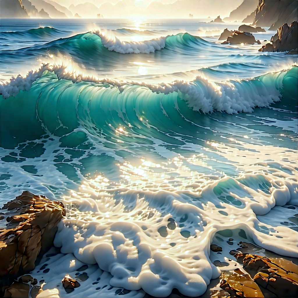 Nature Macro Photography: Ocean Waves Surrounded By Rocky Shores With Beautiful Scene