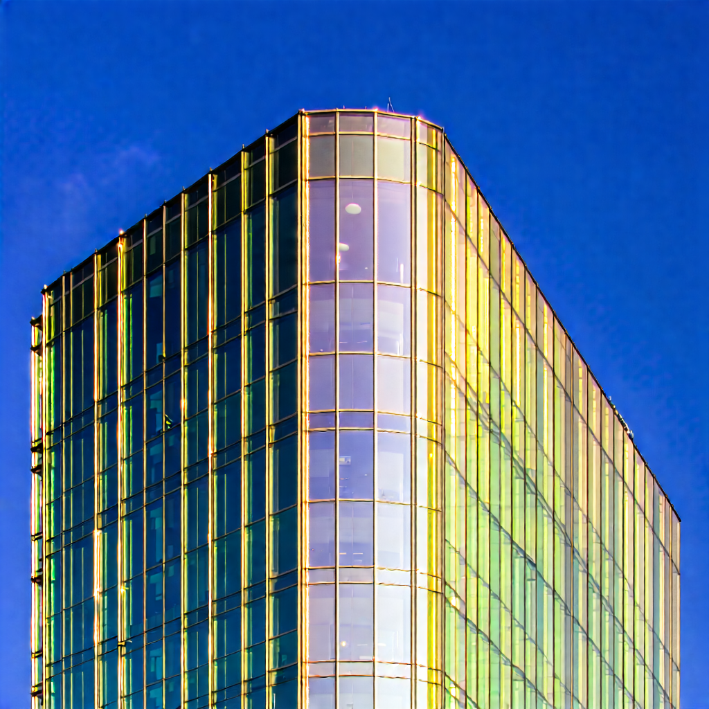 Urban Professional Photography: Glass Office Tower With Reflective Glass With Large, Tall