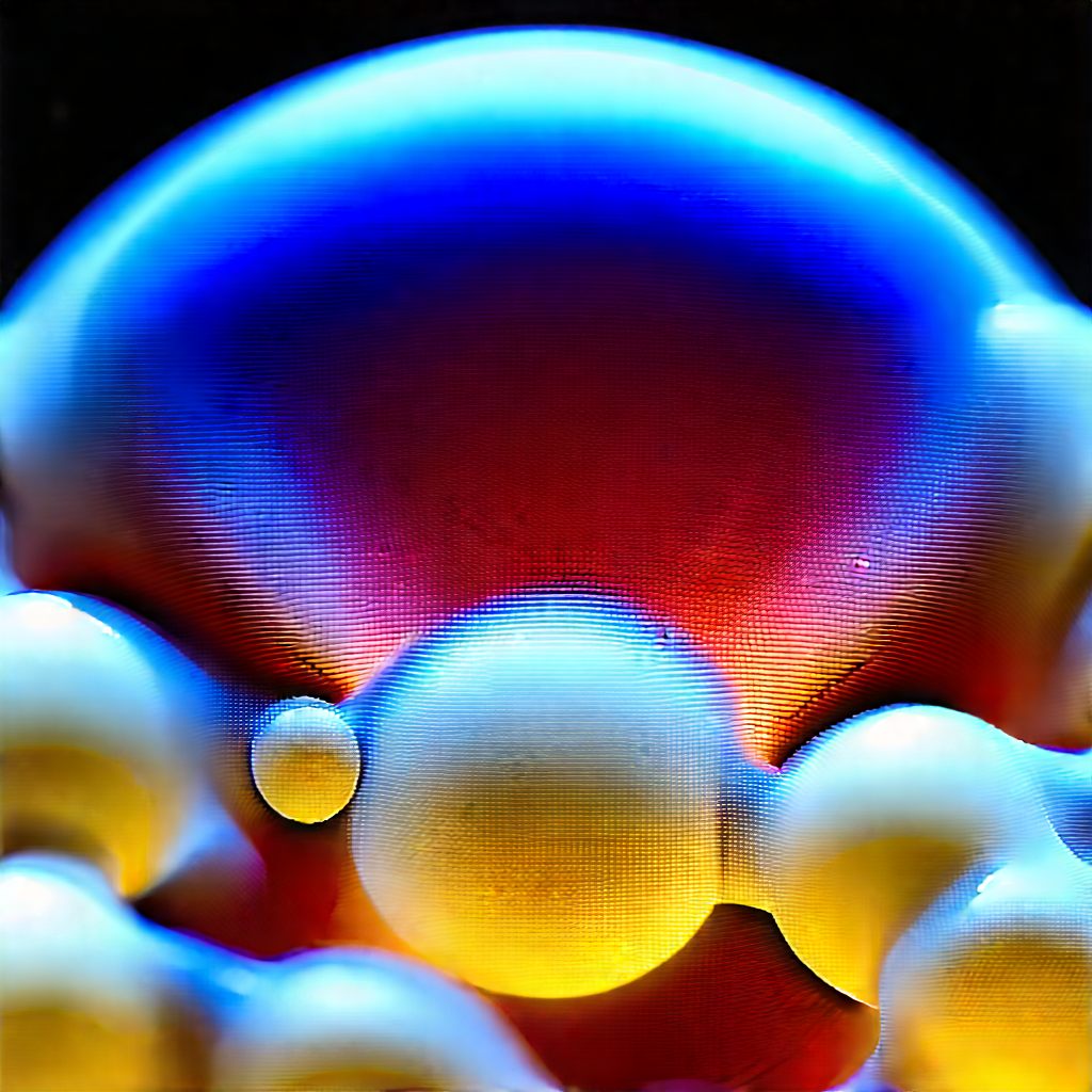 Abstract Holographic Art: Macro View Of Chemical Reaction With Close-up Blue