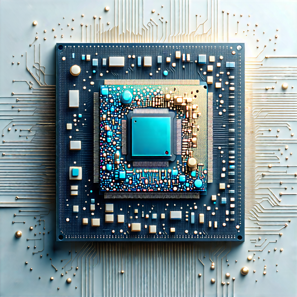 Tech Pastel Drawing: Microchip With Digital Particles With Close-up Computer