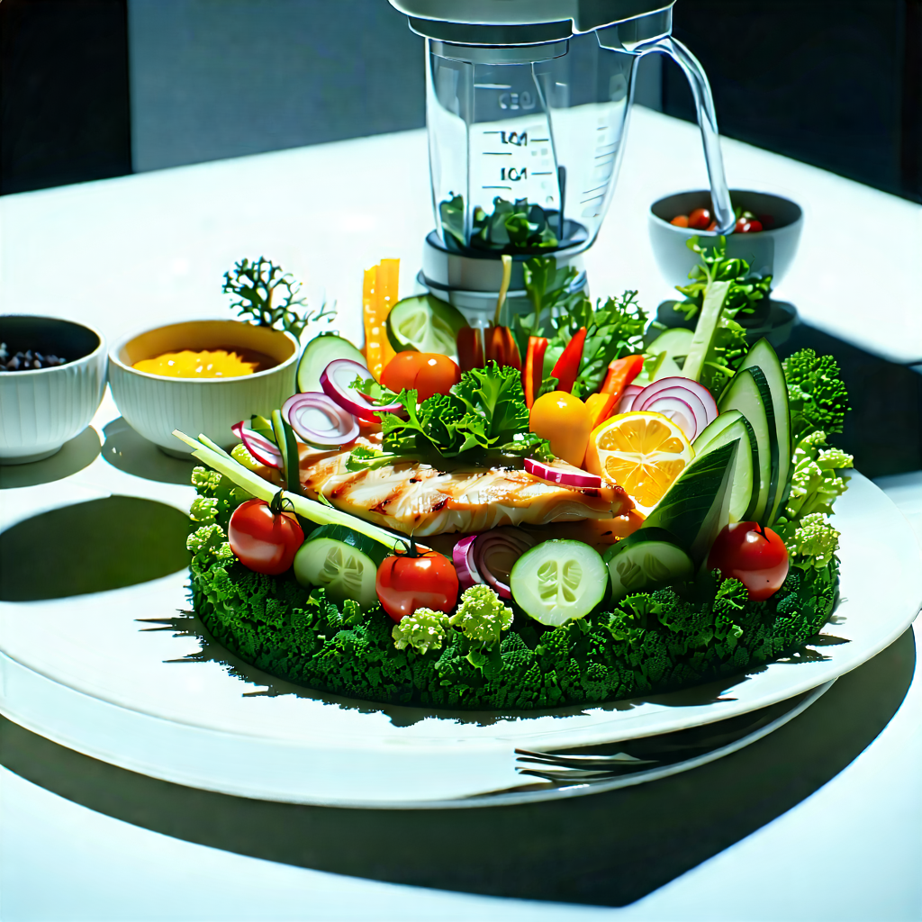 Lifestyle Blender Artwork: Farm-to-table Meal Prepared With Fresh Ingredients With Plate Food