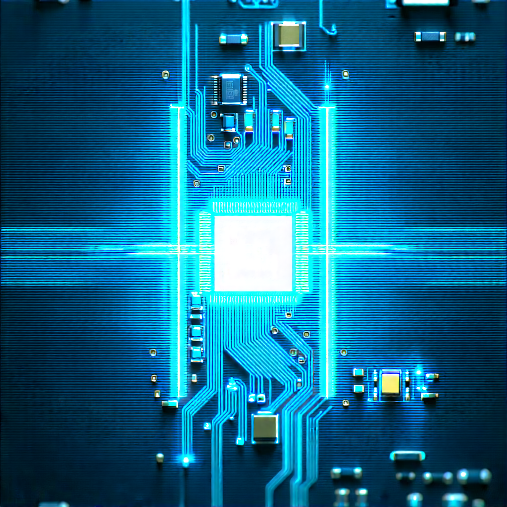 Tech Pencil Sketch: Circuit board with holographic projection