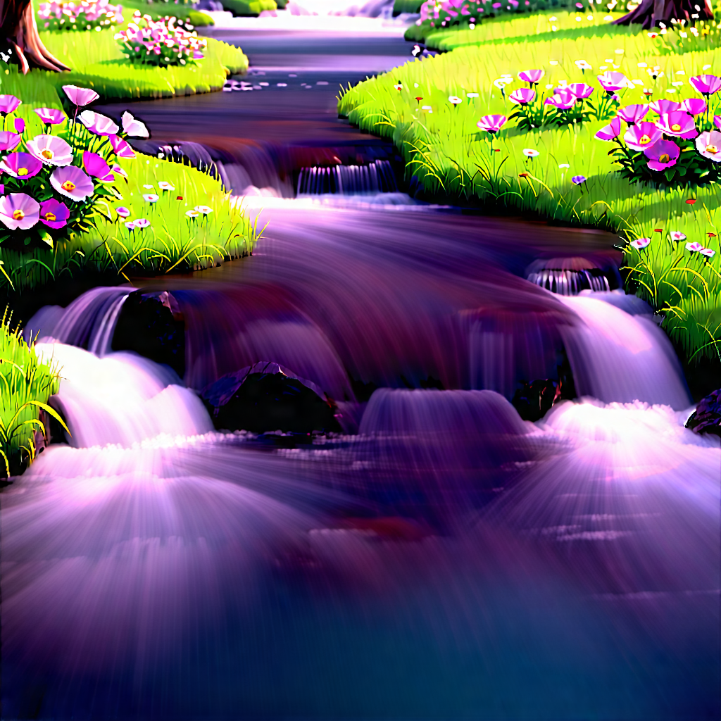 Nature Octane Render: Rushing (river:1.31) Surrounded By Wildflowers With Painting Beautiful