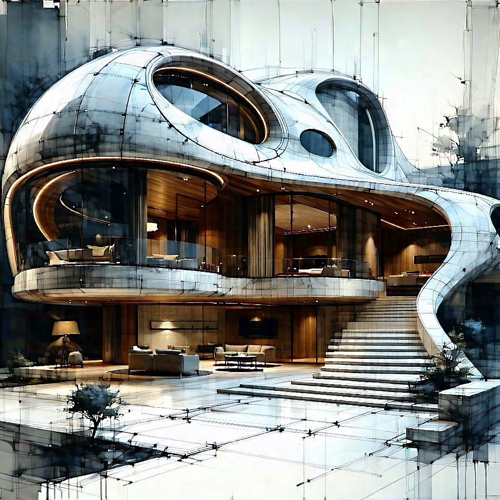 Tech Ink Drawing: Futuristic Smart Home With Drawing Large,