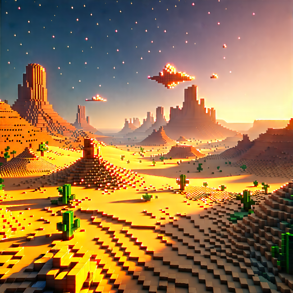 Nature Voxel Art: Desert (landscape:1.26) during sunrise