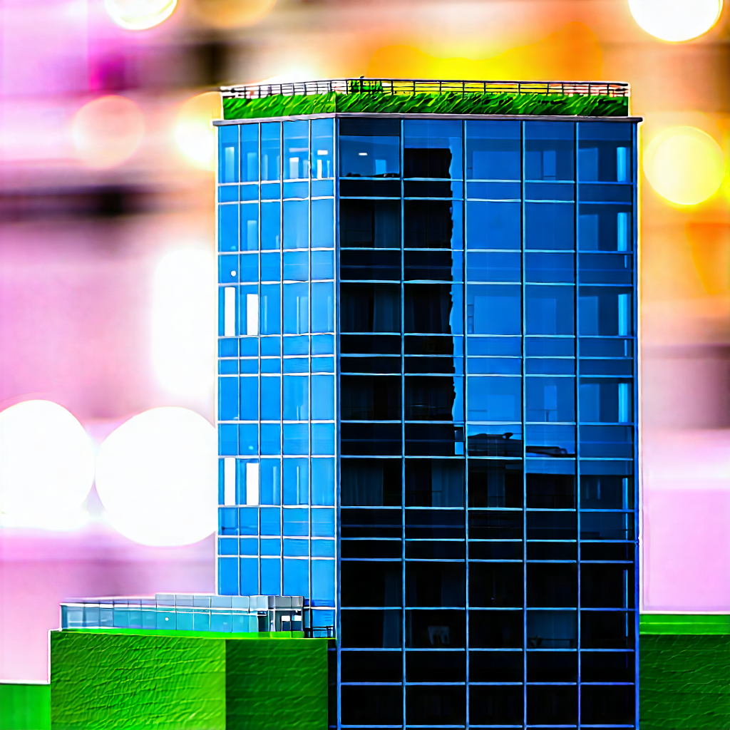 Urban Minimalist Design: Glass office tower with green rooftop