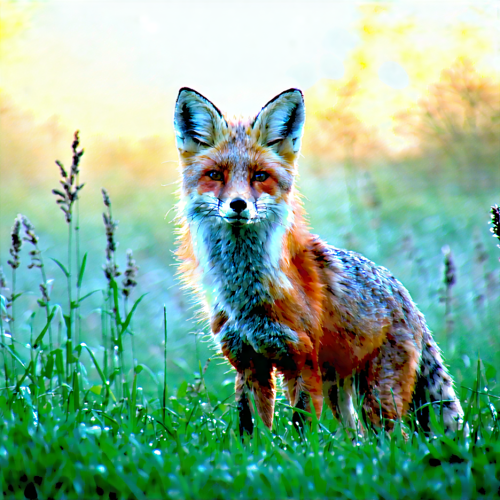 Nature Digital Illustration: Fox In Prairie Grassland With Standing Grassy