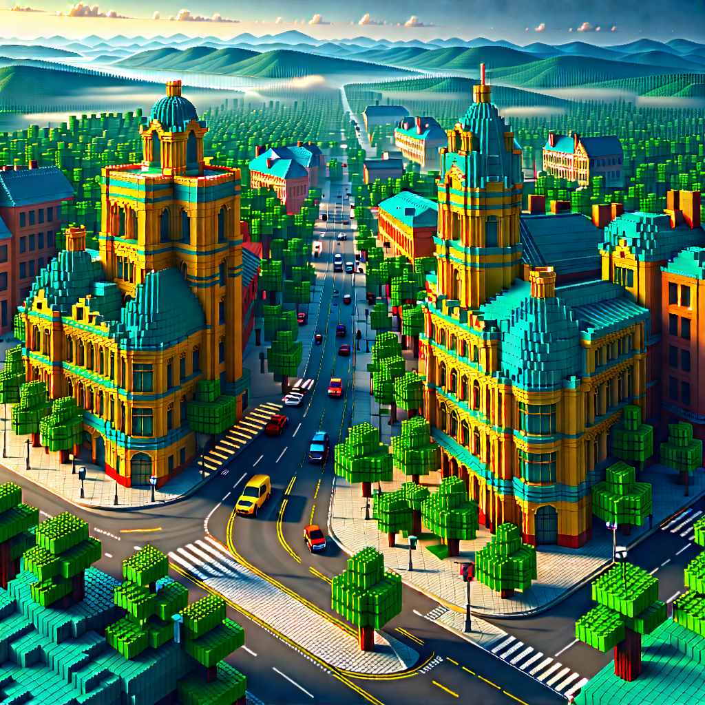 Urban Voxel Art: Aerial View Of Cultural District With Image, There