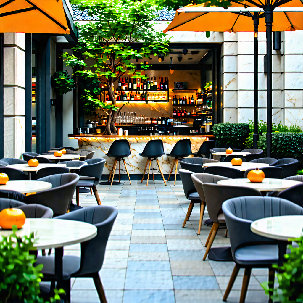 Urban Aerial Photography: Urban street with outdoor seating