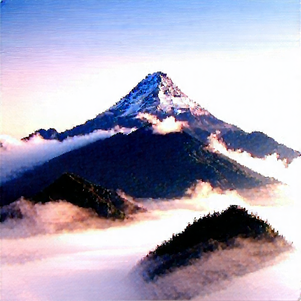 Nature Pastel Drawing: Mist Over (mountain:1.22) Peak With Majestic Mountain