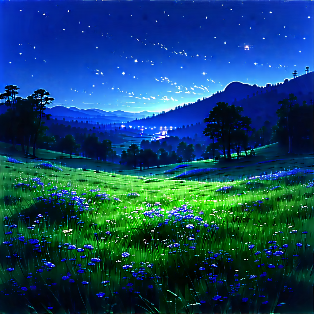 Nature Etching: Meadow During Blue Hour With Painting Lush