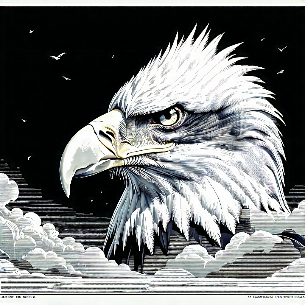 Nature Linocut Print: Eagle In Natural Habitat With Large Eagle