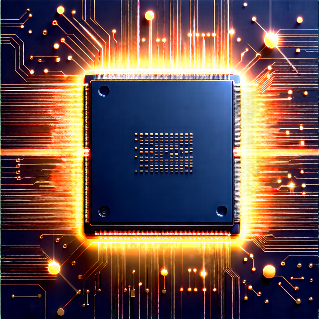 Tech Digital Illustration: Microchip with (digital:1.19) particles