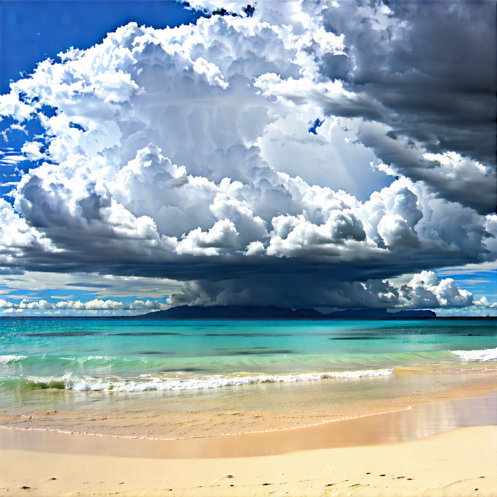 Nature Hdr Photography: (dramatic:1.12) Clouds Over Tropical Beach With Beautiful Beach