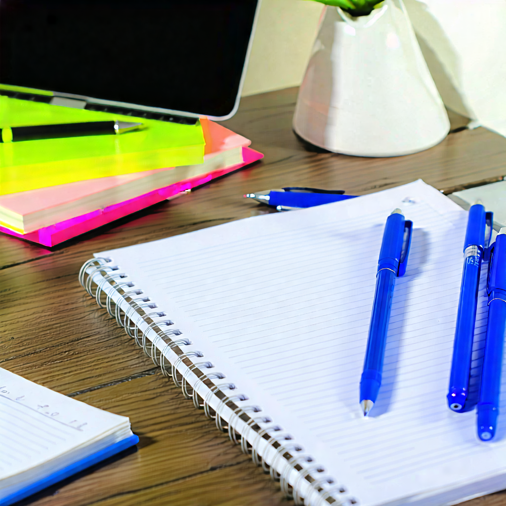 Business Professional Photography: Workplace with notebooks and pens on desk
