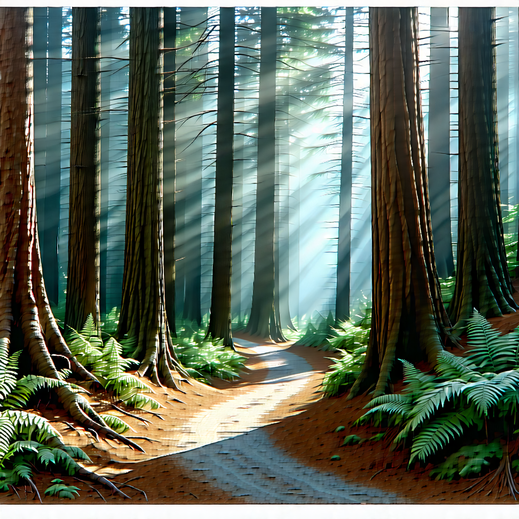 Nature Blueprint Style: Path through redwood forest