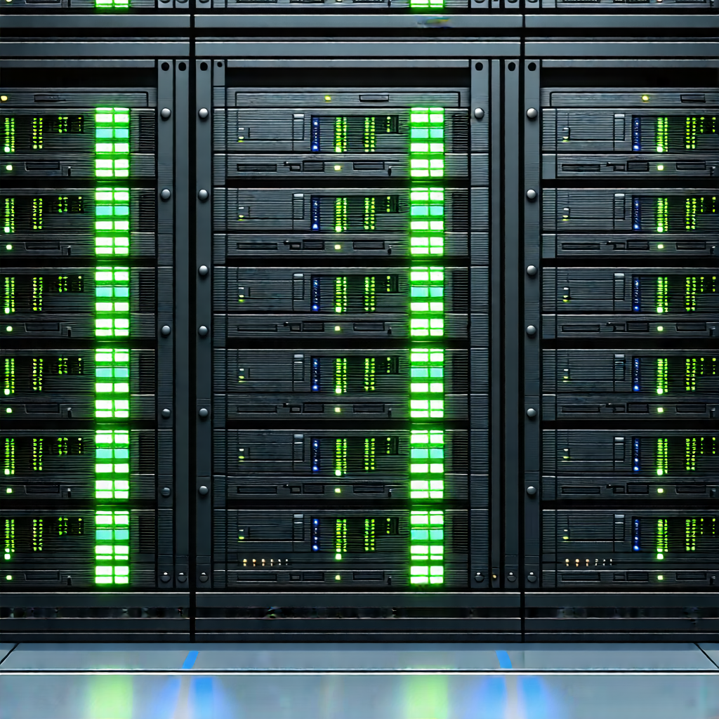 Tech Low Poly: Server rack with digital particles