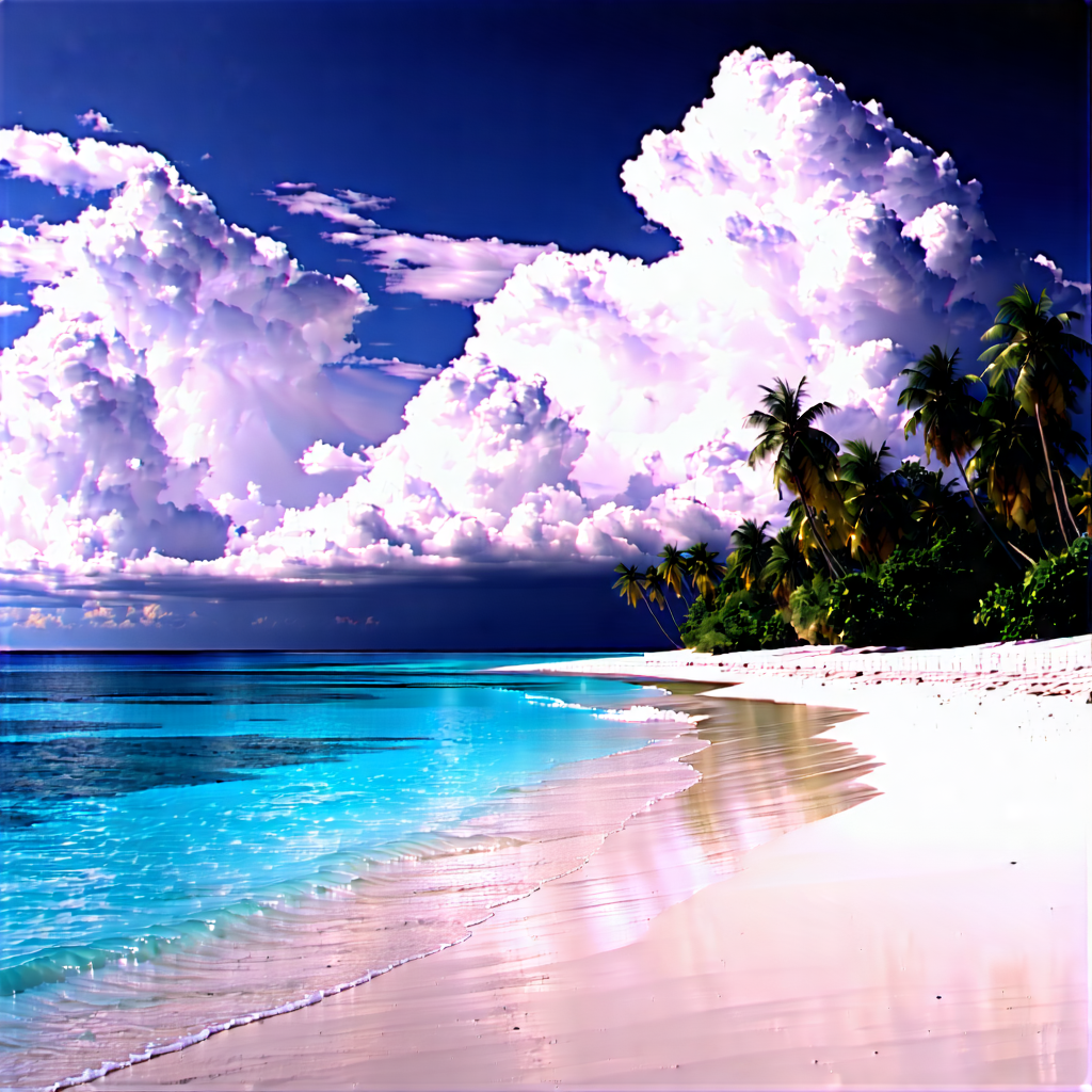 Nature Blueprint Style: (dramatic:1.13) Clouds Over Tropical Beach With Beautiful Beach
