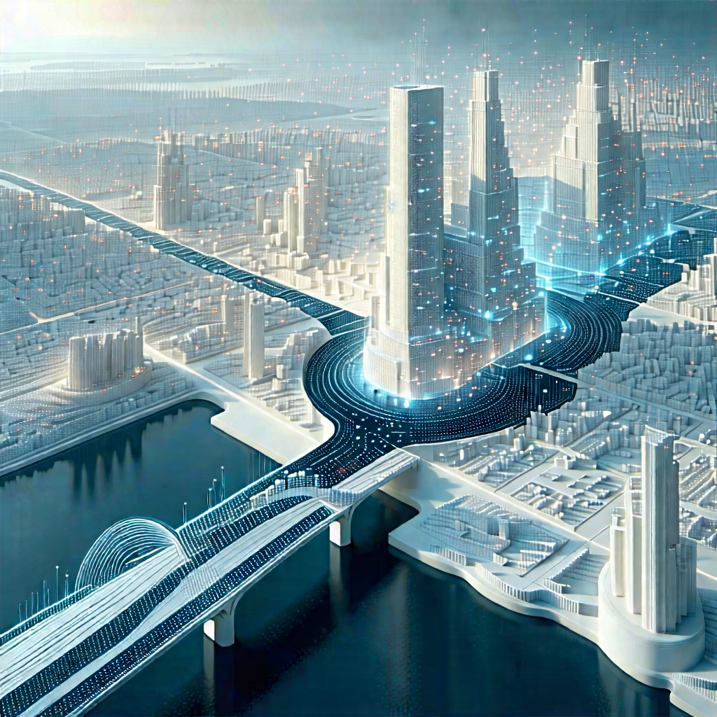 Tech Aerial Photography: Big Data Visualization With Futuristic City,