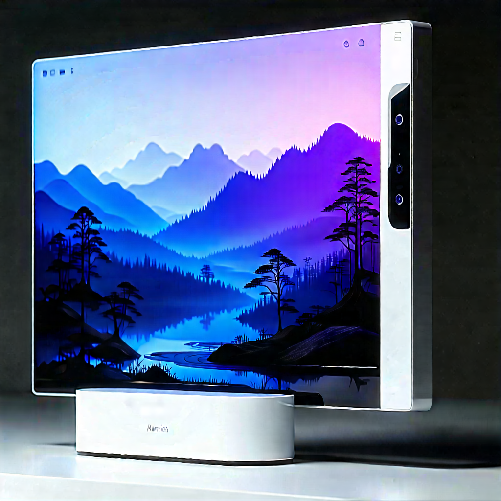 Tech Landscape Photography: Smart Home Device With Data Visualization With Large Flat