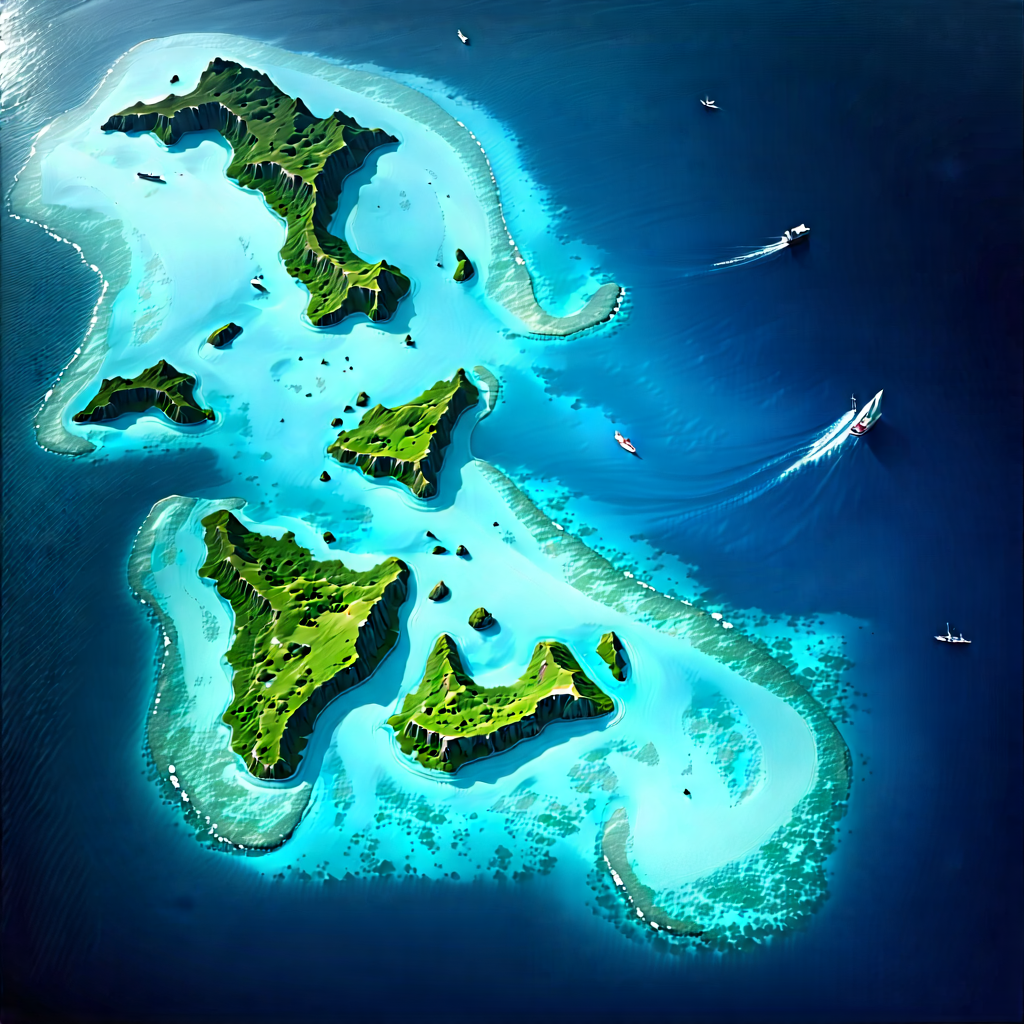 Nature 3d Render: Aerial View Of Coastal Islands With Beautiful Blue