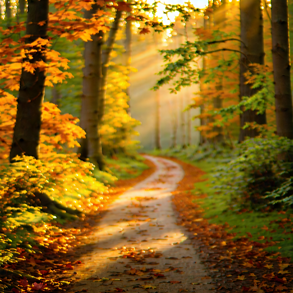 Nature Architectural Photography: Path Through Autumn Woodland With Beautiful Forest
