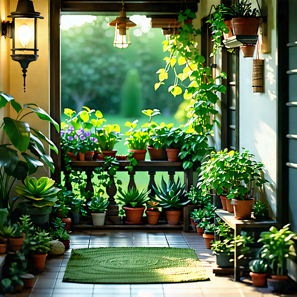 Lifestyle Macro Photography: Balcony Garden With Warm Lighting With Beautiful Garden
