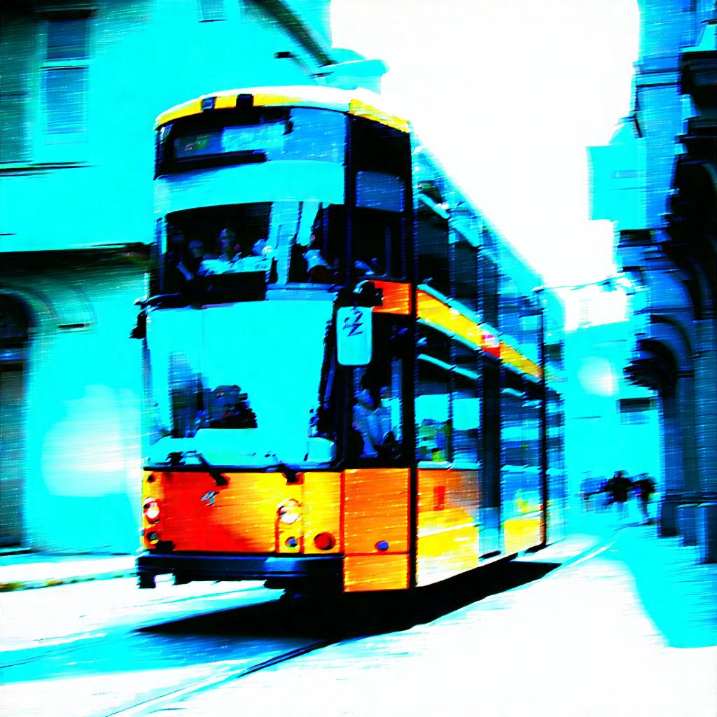 Urban Pastel Drawing: City bus in historic quarter