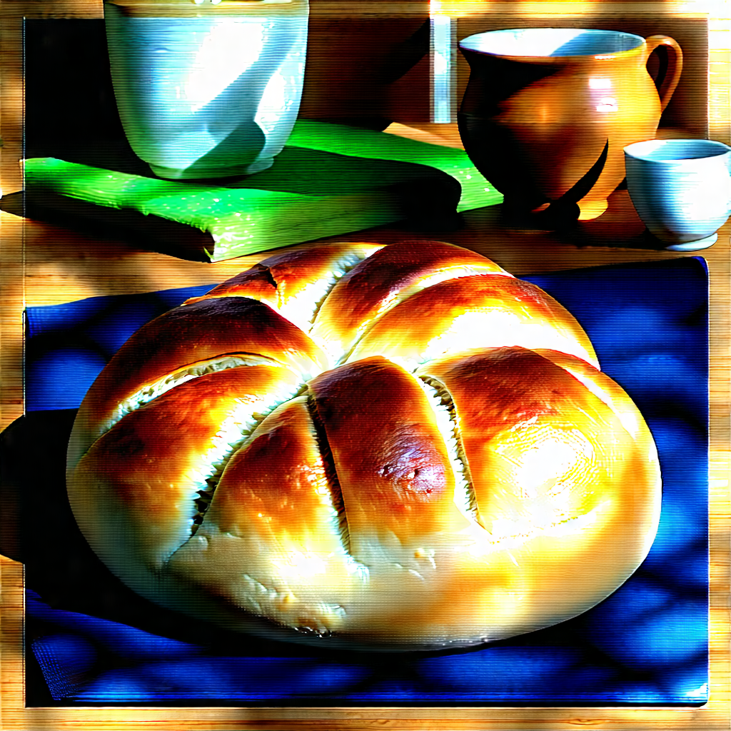 Lifestyle Charcoal Drawing: Artisanal Bread Prepared With Vibrant Colors With Large Loaf