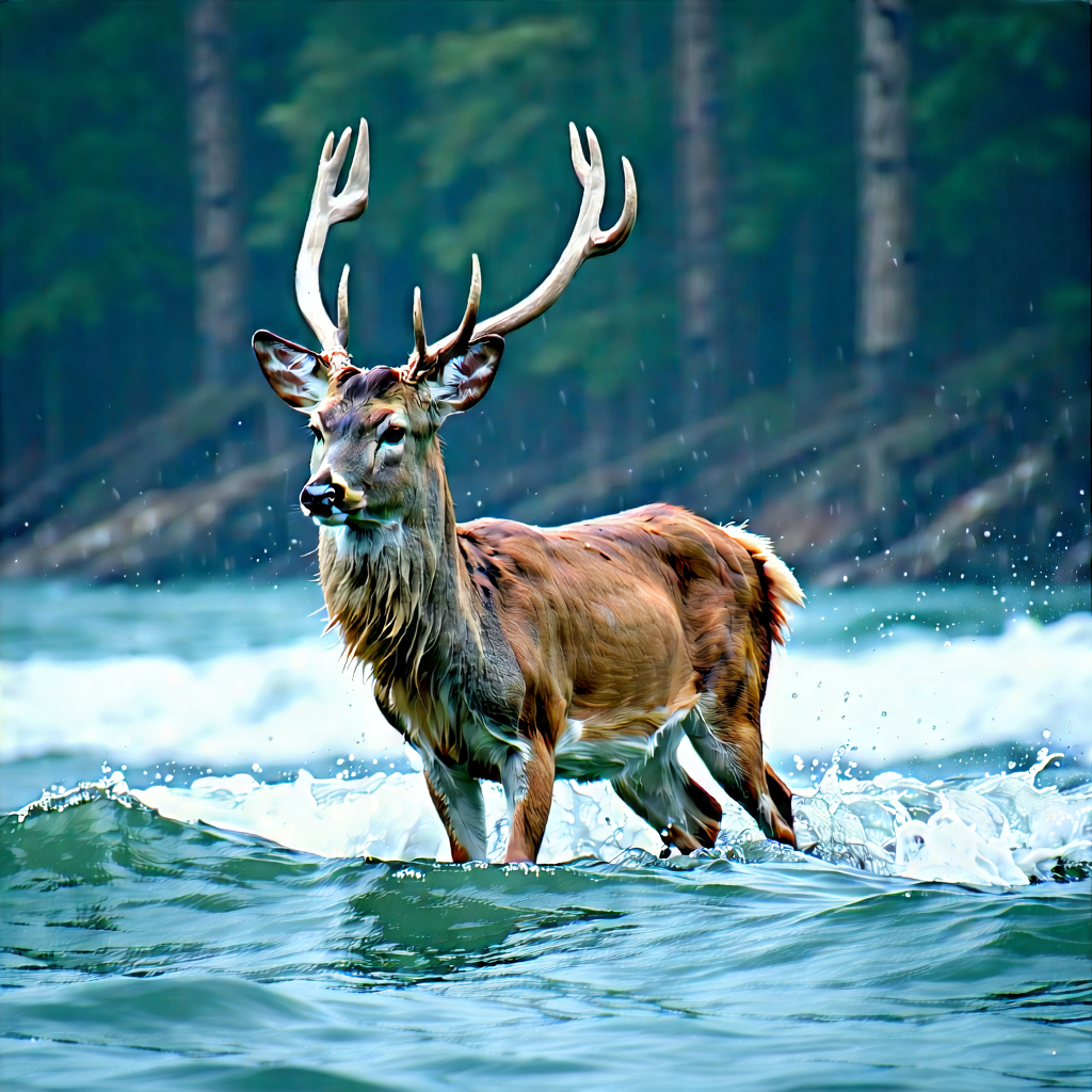 Nature Cinema 4d: Deer In Ocean Waters With Deer Standing