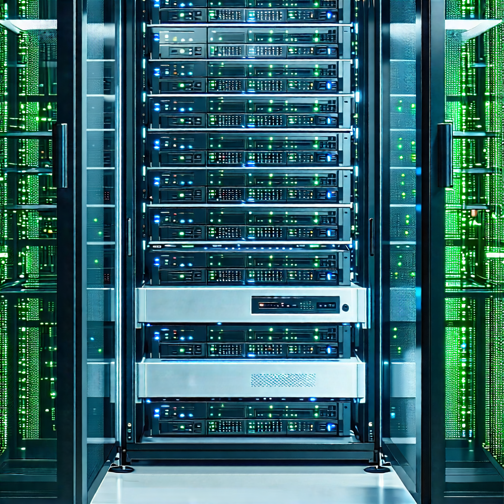 Tech Commercial Photography: Server rack with holographic projection