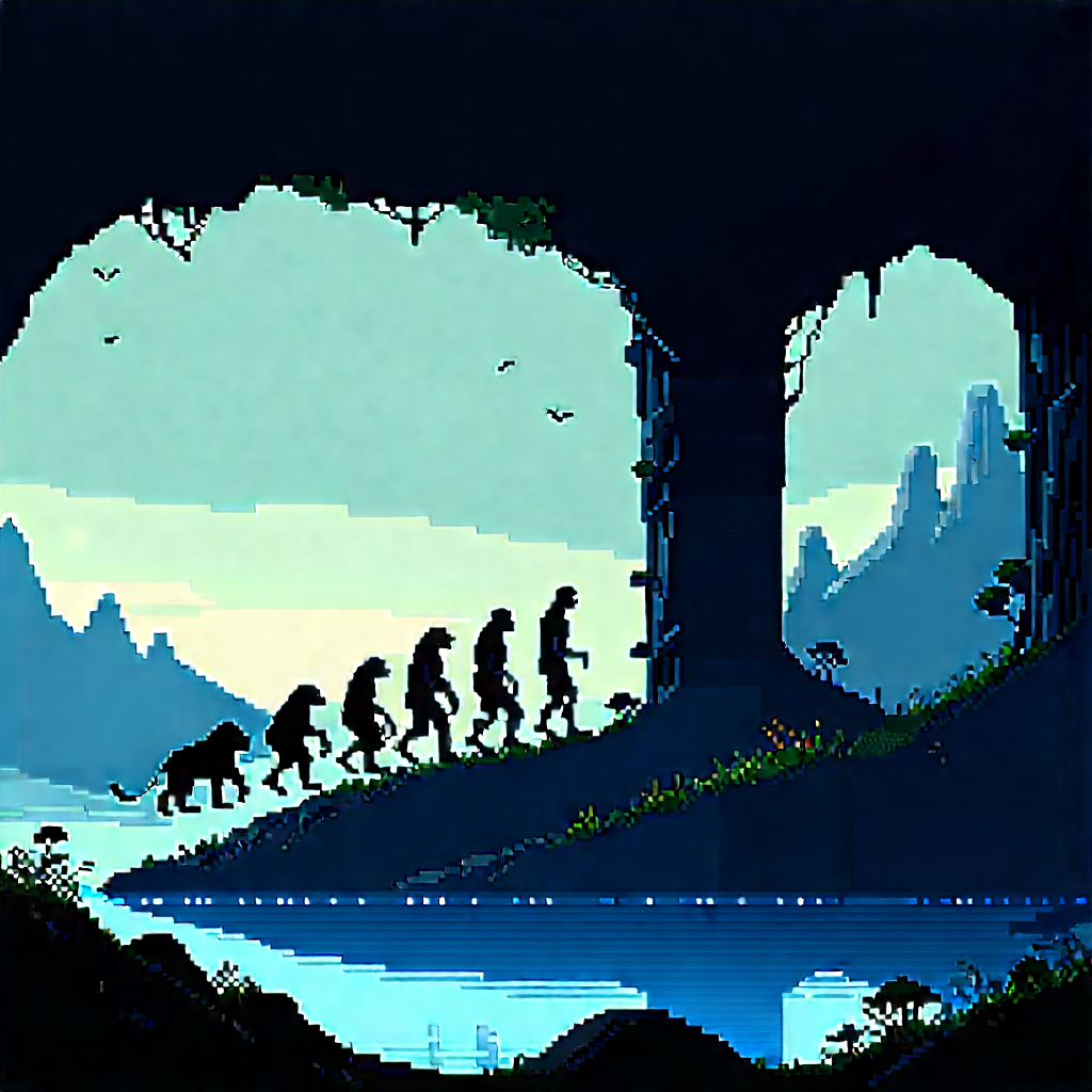 Abstract Pixel Art: Evolution Represented Through Negative Space With Image, Group