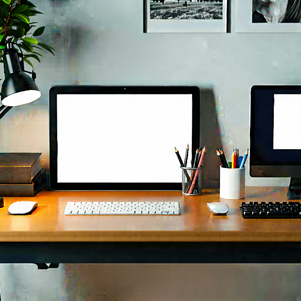 Business Hdr Photography: Workplace with (digital:1.43) (devices:1.21) on desk