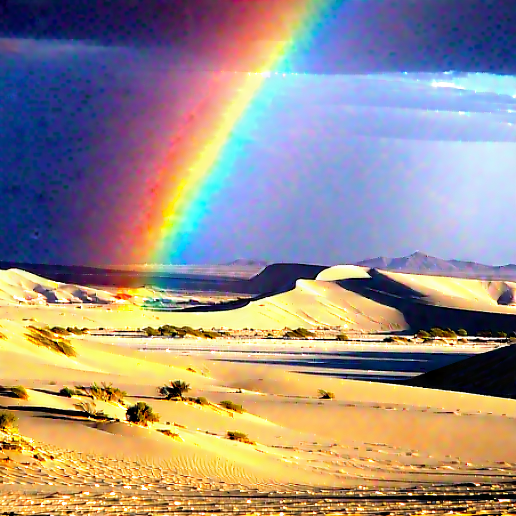 Nature Tilt-shift Photography: Rainbow Over Desert With Beautiful Rainbow