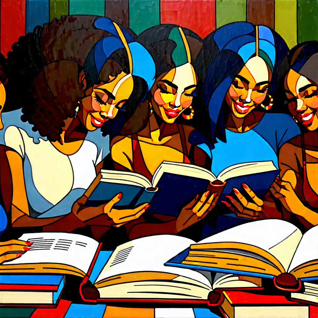 Lifestyle Gouache Painting: Book club with diverse friends