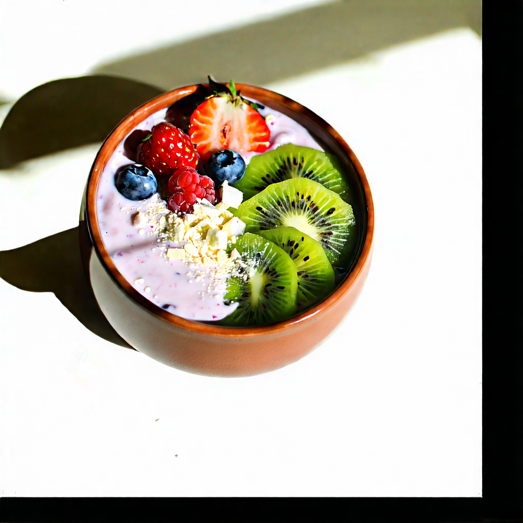 Lifestyle Commercial Photography: Smoothie Bowl Prepared With Seasonal Produce With Bowl Filled