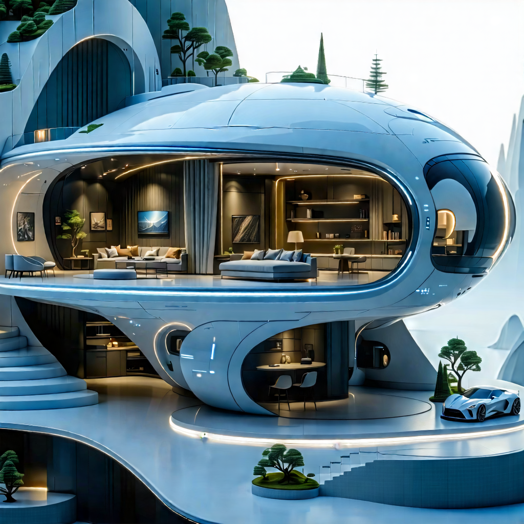 Tech Concept Art: (futuristic:1.48) Smart Home With Image, There